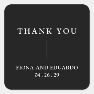 Pegatina Cuadrada Boda moderna con monograma negro en negrita Fiona