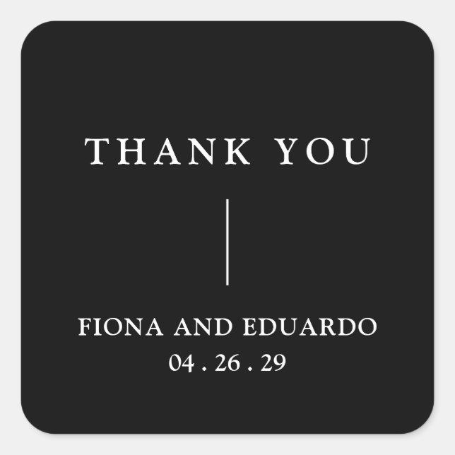 Pegatina Cuadrada Boda moderna con monograma negro en negrita Fiona (Anverso)