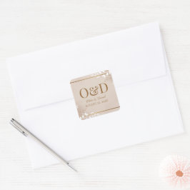Pegatina Cuadrada Boda moderna de lujo neutral y monograma dorado