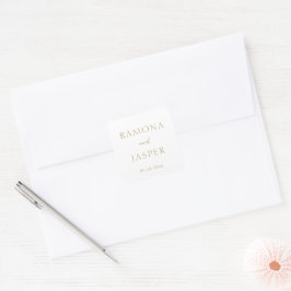 Pegatina Cuadrada Boda moderna simple en oro atrevido