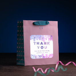 Pegatina Cuadrada Boda moderno artístico rosa y morado gracias