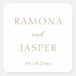 Pegatina Cuadrada Boda moderno audaz dorado simple