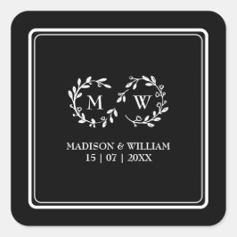 Pegatina Cuadrada Boda moderno clásico negro y blanco