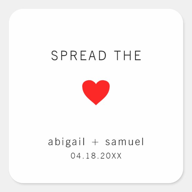 Pegatina Cuadrada Boda moderno de corazones rojos (Anverso)