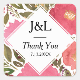 Pegatina Cuadrada Boda Monograma de Flores de Sangre