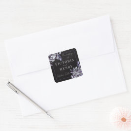 Pegatina Cuadrada Boda morado negro oscuro floral morado gótico