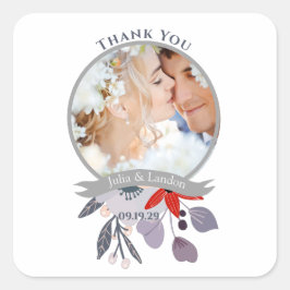 Pegatina Cuadrada Boda morado rojo Rubor rosa azul floral floral