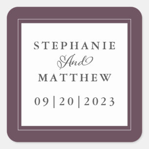 Pegatina Cuadrada Boda Morado Tendencia Caligrafía Elegante Chic