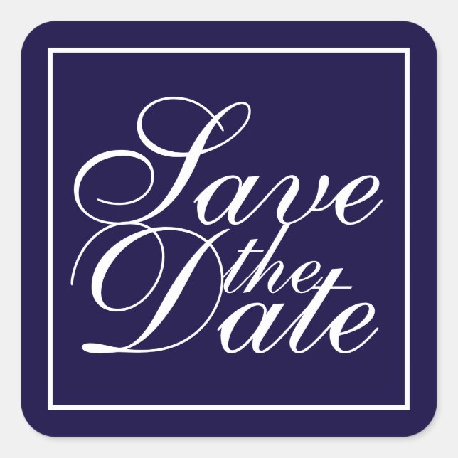 Pegatina Cuadrada Boda Nautical Navy Blue Elegant Save the Date (Anverso)