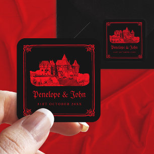 Pegatina Cuadrada Boda Negra Roja Castillo Vampírico Gótico