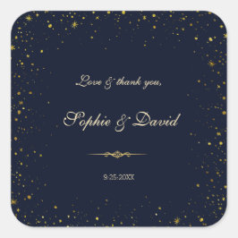 Pegatina Cuadrada Boda nocturno de Whimsical Gold Starry