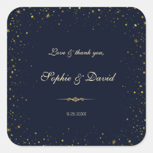 Pegatina Cuadrada Boda nocturno de Whimsical Gold Starry