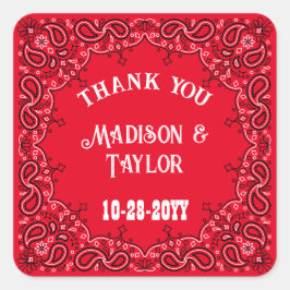 Pegatina Cuadrada Boda occidental clásico de Bandana roja gracias
