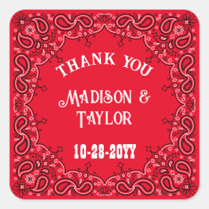 Pegatina Cuadrada Boda occidental clásico de Bandana roja gracias