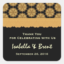Pegatina Cuadrada Boda Oro y Negro Gracias Boda R354