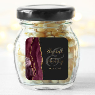 Pegatina Cuadrada Boda Oscura Burgundy Escritura Geoda de Ágata Dora