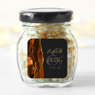 Pegatina Cuadrada Boda oscura de oro de ágata naranja quemada