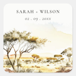 Pegatina Cuadrada Boda paisajista africano de acuarela de tierra apa