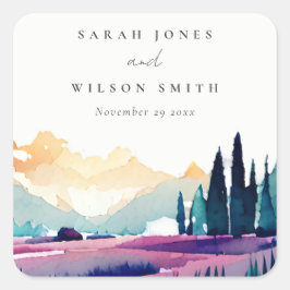 Pegatina Cuadrada Boda paisajístico de los campos de Lilac