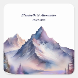 Pegatina Cuadrada Boda paisajístico de montañas cubiertas de nieve