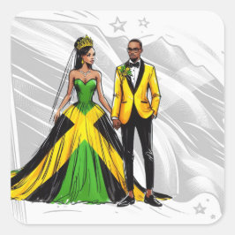 Pegatina Cuadrada Boda Pareja de Jamaica