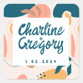 Pegatina Cuadrada Boda Pastel coloreado abstracto de color