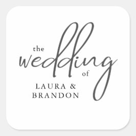 Pegatina Cuadrada Boda personalizada de escritura manuscrita moderna