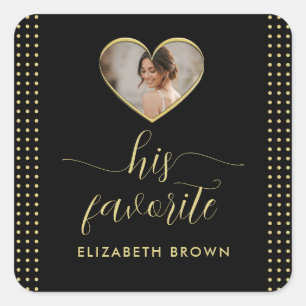 Pegatina Cuadrada Boda personalizada de lunares dorados y negros