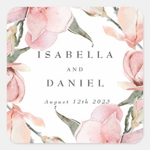 Pegatina Cuadrada Boda personalizada Magnolia con clase