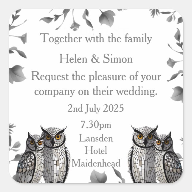 Pegatina Cuadrada Boda personalizado (Anverso)