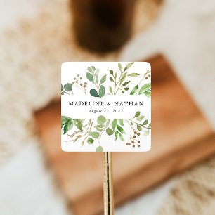 Pegatina Cuadrada Boda personalizado de la energía de color de agua