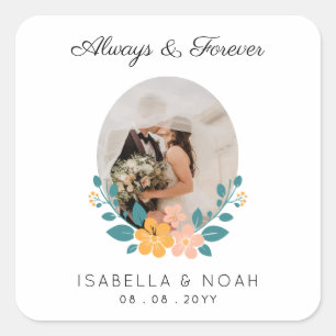 Pegatina Cuadrada Boda personalizado siempre y siempre