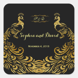 Pegatina Cuadrada Boda Real Burgundy Gold Peacock