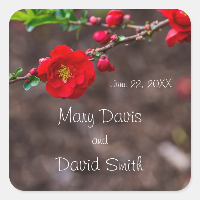 Pegatina Cuadrada Boda Red Scarlet (Anverso)