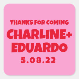 Pegatina Cuadrada Boda retro de escritura a mano contemporánea