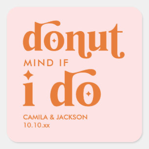 Pegatina Cuadrada Boda Retro Groovy Donut Wedding Favor