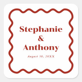 Pegatina Cuadrada Boda rojo oscuro del borde ondulado del retro de l