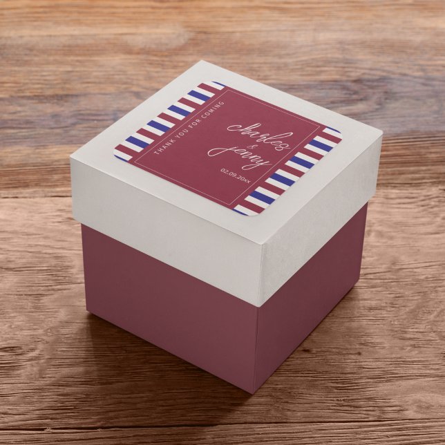 Pegatina Cuadrada Boda Rojo Real y Azul (Stick a sticker on the gifts that you give in return to your lovable guests.)