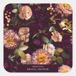 Pegatina Cuadrada Boda Romántica de Burgundy Oscura y Melancólica