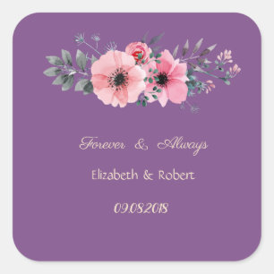 Pegatina Cuadrada Boda Romántica Floral Elegante