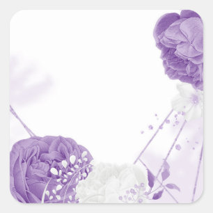 Pegatina Cuadrada boda romántico blanco y morado