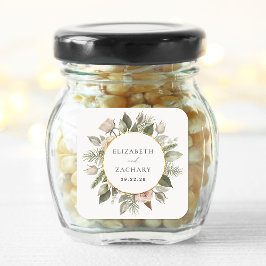 Pegatina Cuadrada Boda Romántico de Floral de Marfil