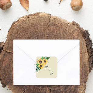Pegatina Cuadrada Boda romántico del Boho Sunflower
