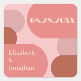 Pegatina Cuadrada Boda rosa de coral de los arcos retro