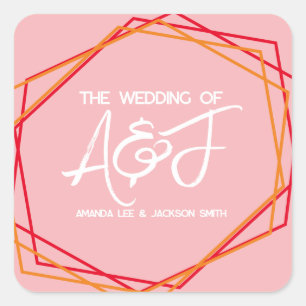 Pegatina Cuadrada Boda rosa rojo rosa brillante naranja amanecer