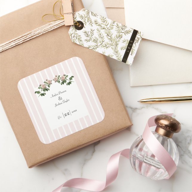 Pegatina Cuadrada Boda rosa suave romántico (Regalar)