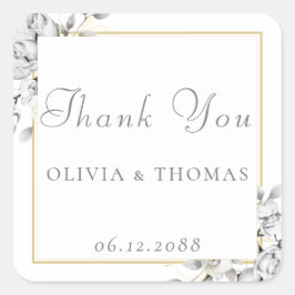 Pegatina Cuadrada Boda Rústico del marco dorado del dibujo floral cl