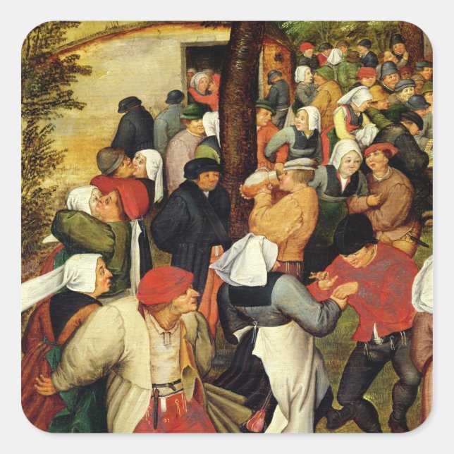 Pegatina Cuadrada Boda rústico, detalle de la gente bailando (Anverso)