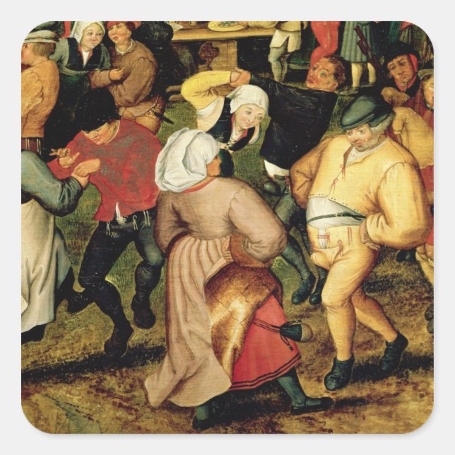 Pegatina Cuadrada Boda rústico, detalle de la gente bailando (Anverso)