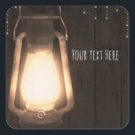 Pegatina Cuadrada Boda Rústico Lantern & Lights Brown Barn Wood<br><div class="desc">Personalizar con el texto que desee.</div>